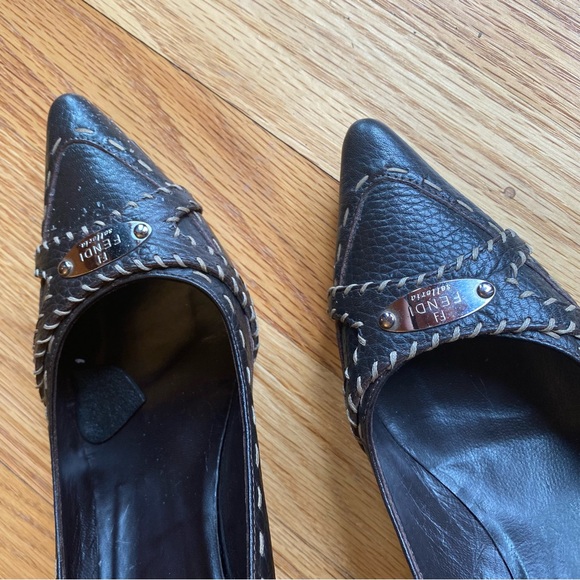 Fendi vintage 90’s brown leather pumps size 36.5 - Picture 2 of 6